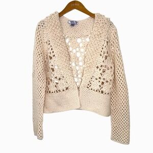 Nine & Co. Crocheted wool blend cardigan Womens XL Cream